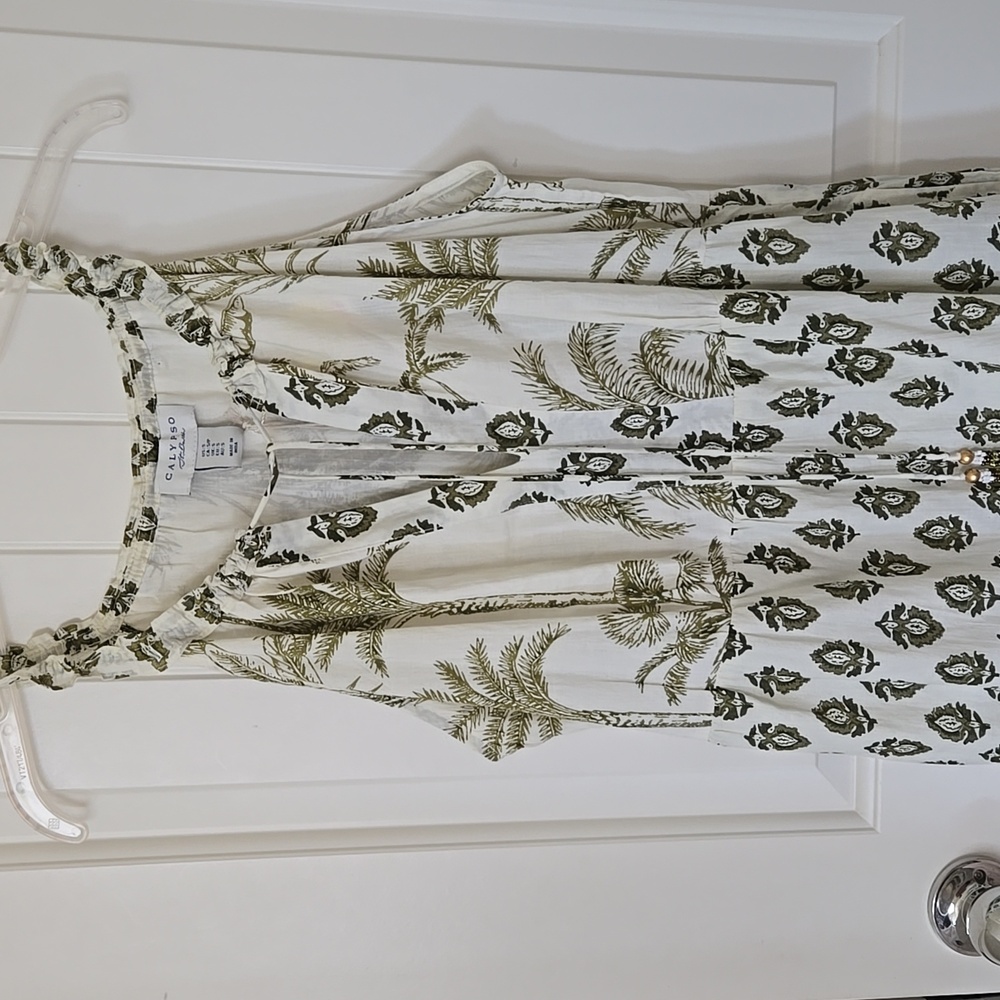 Calypso St. Barth Tropical Print Cotton Tiered Maxi Dress Size Small NEW